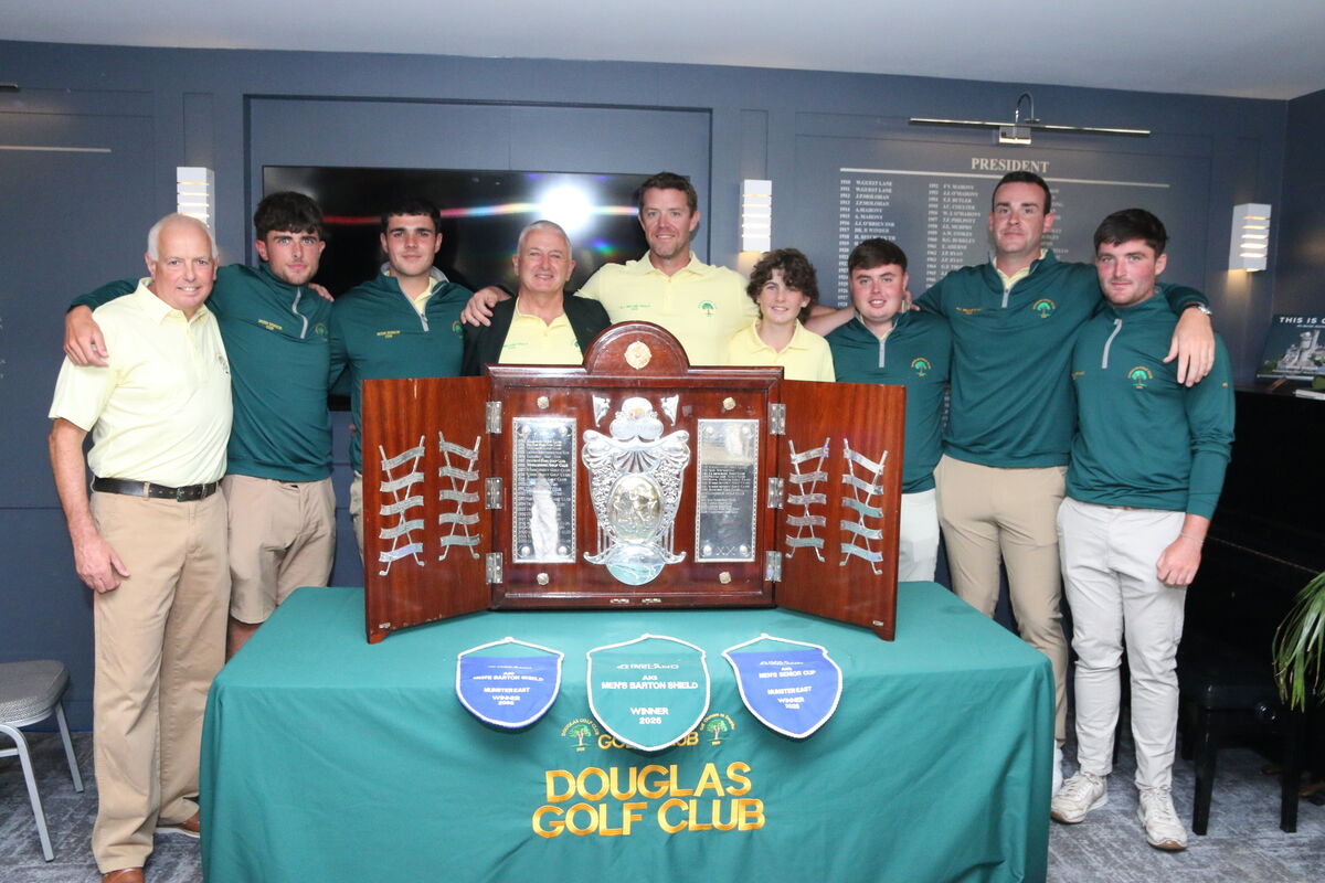 Douglas Men's winning Senior Cup team with manager Don Coughlan. Picture: James Doolan Douglas Men's winning Senior Cup team with manager Don Coughlan. Picture: James Doolan