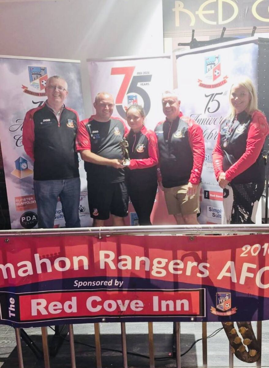 The Ringmahon Rangers overall player of the year award went to Jaydine Seward. Also in the picture are Liam Henry, Paul Higgins Colin Gurhy and Maria White CG
