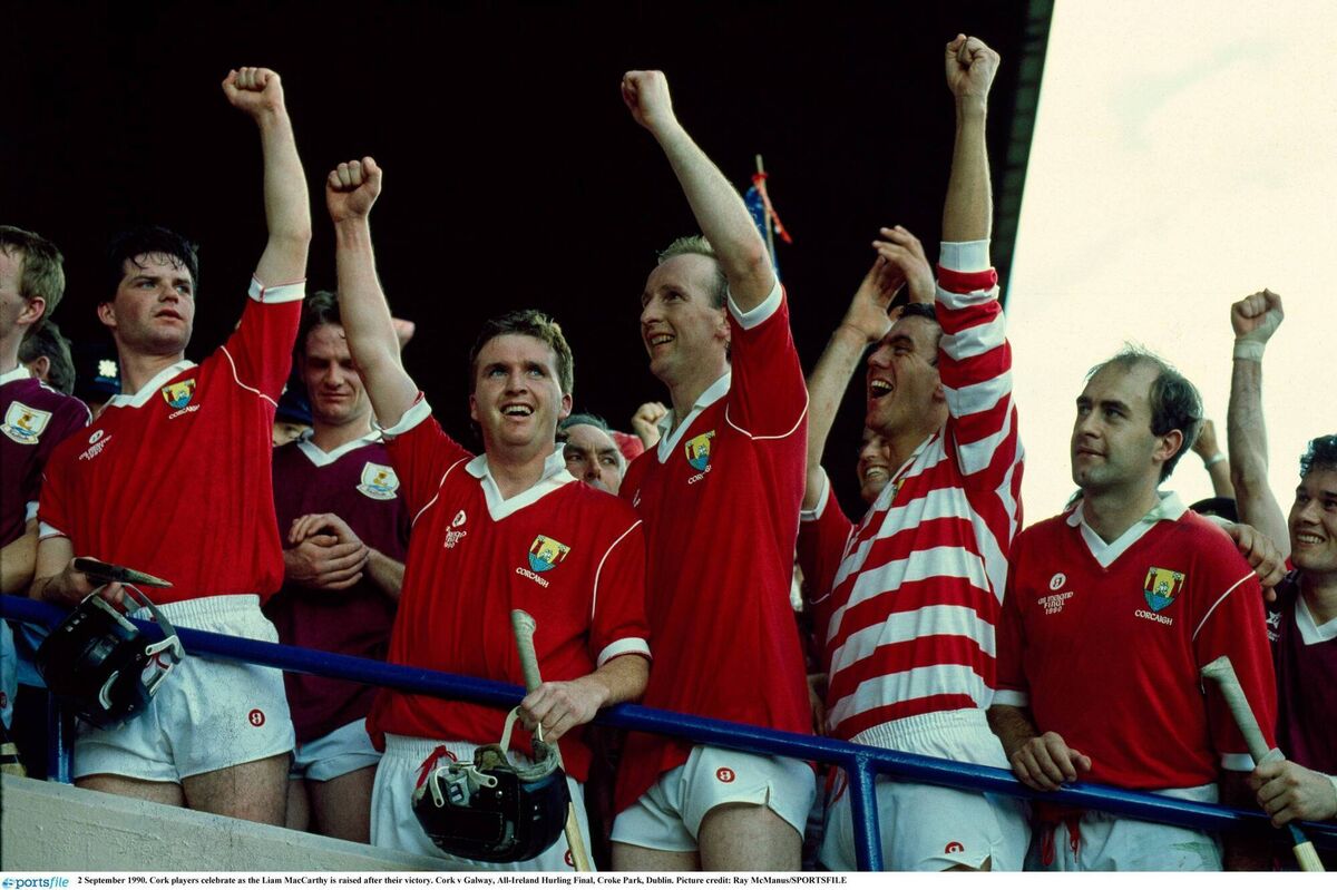 Cork players celebrate as the Liam MacCarthy is raised. Picture: Ray McManus/Sportsfile