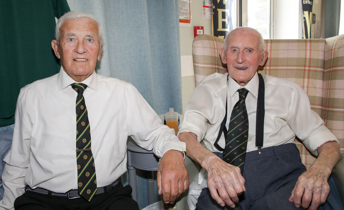Noel Lynam with his brother Jimmy at his 100th birthday celebrations of former Cork and Glen Rovers hurler that took place at Care Choice Ballynoe. Picture: David Creedon
