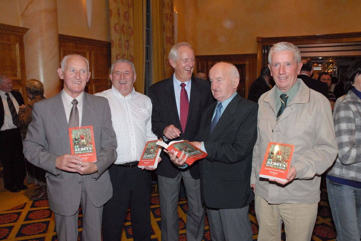 Glen men Jimmy Lynam,Finbarr McCarthy, Liam O'Tuama and Paddy Mulcahy share a joke with Dave Roche (Fermoy) at the official launch of Bob Honohan's book Rebels with a Cause at Rochestown Park Hotel. Picture Mike English