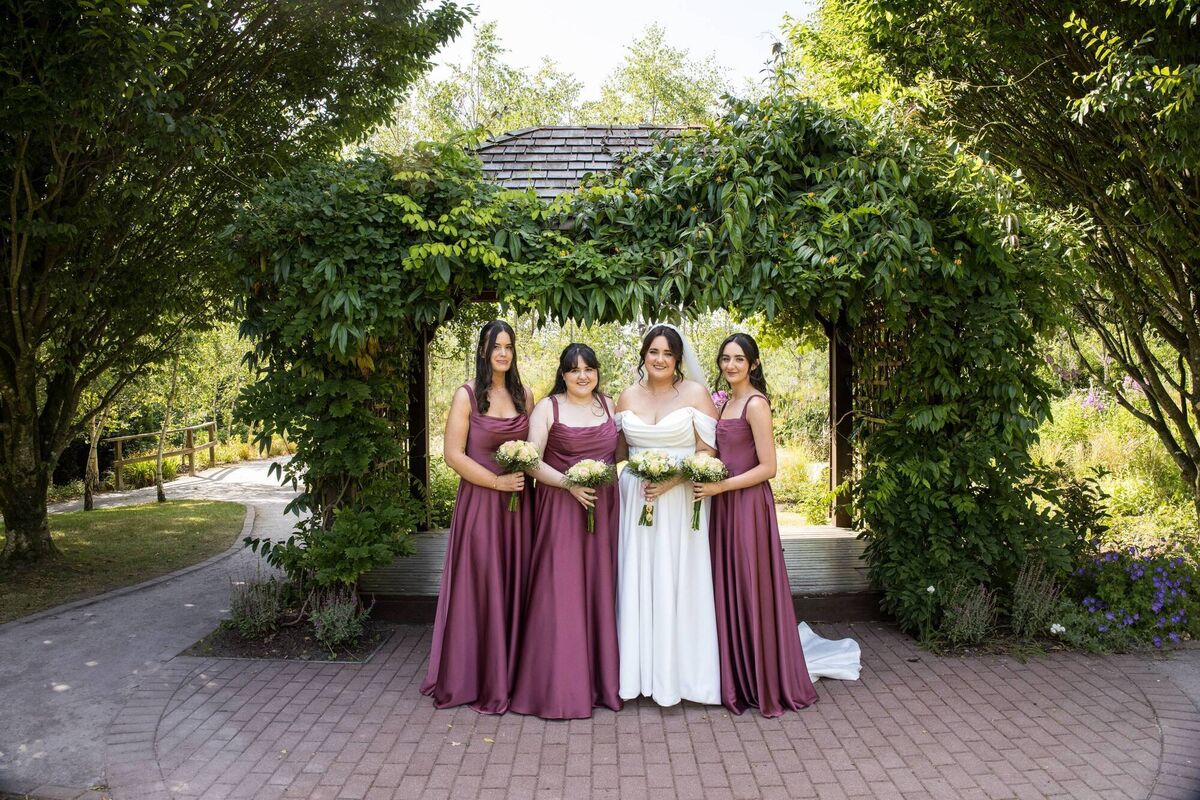 Julie with her bridesmaids. She sourced her gown in Diamond Bridal while the bridesmaid gowns were from Azazie. Julie with her bridesmaids. She sourced her gown in Diamond Bridal while the bridesmaid gowns were from Azazie.