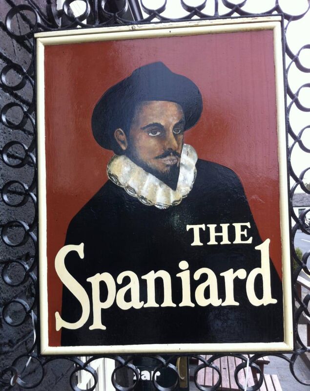 The sign for The Spaniard Inn - the name over the door remains that of the 17th centuyry Spanish commander, Don Juan D’Aquila The sign for The Spaniard Inn - the name over the door remains that of the 17th centuyry Spanish commander, Don Juan D’Aquila
