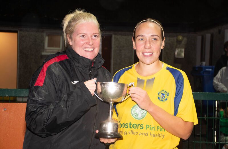 Sarah Scanlon CWSSL presents the CWSSL Steve Quinn Cup to Douglas Hall captain Emma McCarthy following her teams victory over Lakewood in the final played in St Colman's Park. Picture: Howard crowdy Sarah Scanlon CWSSL presents the CWSSL Steve Quinn Cup to Douglas Hall captain Emma McCarthy following her teams victory over Lakewood in the final played in St Colman's Park. Picture: Howard crowdy