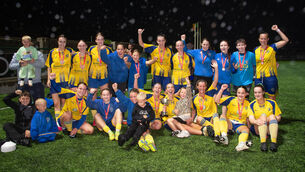 <p>Douglas Hall celebrate in capturing the CWSSL Steve Quinn Cup following their victory over Lakewood in the final played in St Colman's Park. Picture: Howard Crowdy</p>