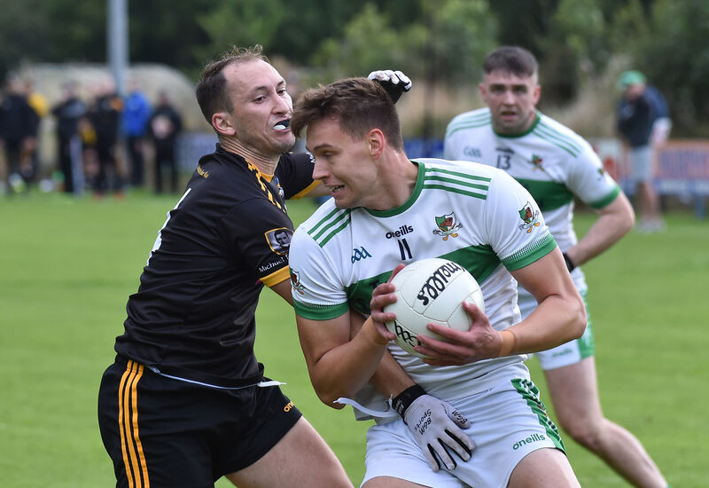 Colin Walsh of Kanturk is tackled by Ronan Morrison of Fermoy. Picture: Dan Linehan Colin Walsh of Kanturk is tackled by Ronan Morrison of Fermoy. Picture: Dan Linehan
