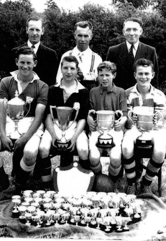 Glasheen AFC 1951-52, Management committee and captains. Back: Denis Herrick, Dave Fahy, Pat O'Regan. Front: Gerry Carroll (minor), Liam O'Flynn (U16), Stephen Hegarty (U14), Frankie Murray (U15). 