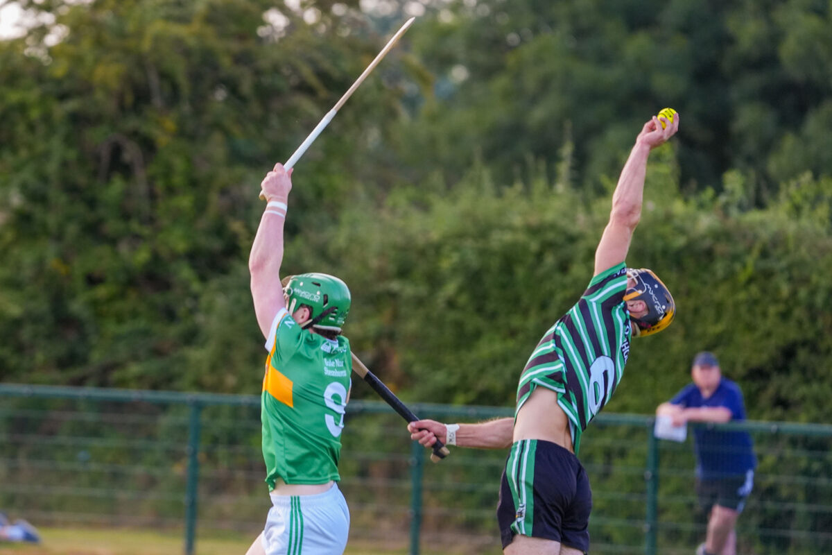 31/07/2026: Douglas’ Mark Howell wins the high ball over Newtownshandrums Cormac O’Brien. Picture by Noel Sweeney 31/07/2026: Douglas’ Mark Howell wins the high ball over Newtownshandrums Cormac O’Brien. Picture by Noel Sweeney