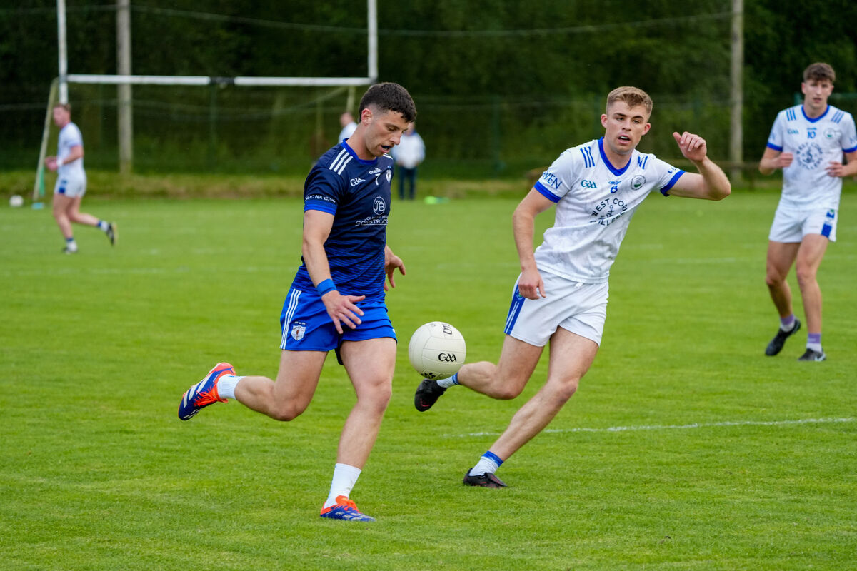 Timmy O'Connor of Knocknagree goes past Castlehaven’s Andrew Whelton. Picture: Noel Sweeney Timmy O'Connor of Knocknagree goes past Castlehaven’s Andrew Whelton. Picture: Noel Sweeney