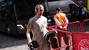 <p>Brentford goalkeeper Caoimhin Kelleher arrives before the Premier League match at the Gtech Community Stadium, London.</p>