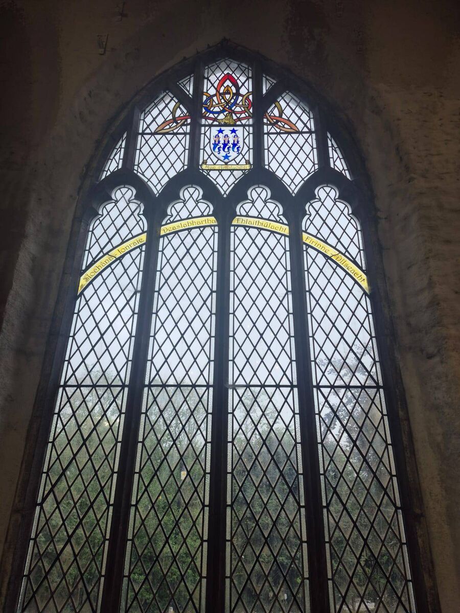 A beautiful window in Cultúrlann Newmarket, a former Church of Ireland, which closed almost a century ago