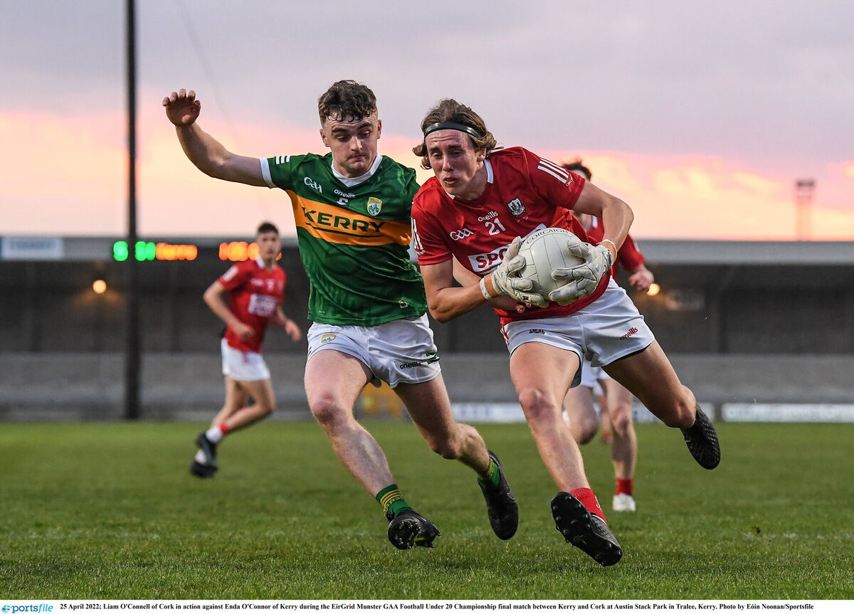 Liam O'Connell of Cork in action against Enda O'Connor of Kerry in an U20 game in 2022. Picture: Eóin Noonan/Sportsfile Liam O'Connell of Cork in action against Enda O'Connor of Kerry in an U20 game in 2022. Picture: Eóin Noonan/Sportsfile