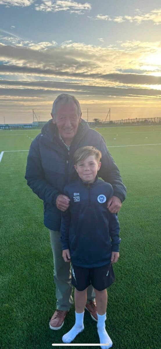 Everton member Sean Cotter with his grandson Ben Harte. 