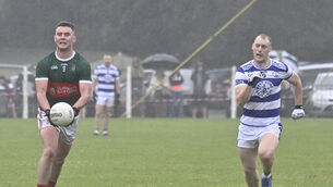 <p>Maurice Shanley of Clonakilty in possession as Castlehaven's Cathal Maguire gives chase in the McCarthy Insurance Group Premier SFC game at Rosscarbery last month. Picture: Martin Walsh.</p>