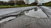 Potentially tyre-ripping potholes on a road in East Sussex 01