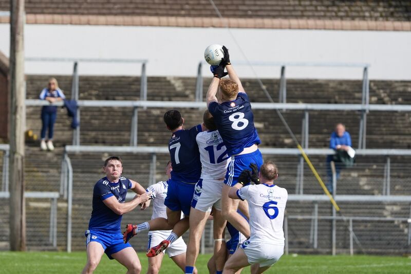 Castlehaven and Knocknagree players contest the dropping ball. Picture: Noel Sweeney Castlehaven and Knocknagree players contest the dropping ball. Picture: Noel Sweeney