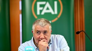 <p>FAI President Paul Cooke at an Extraordinary General Meeting at the Aviva Stadium in July, convened to vote on a motion regarding Ireland’s Nations League fixtures with Israel. He fears a boycott would harm Irish football. <span class="contextmenu emphasis CaptionCredit">	Picture: Stephen McCarthy/Sportsfile</span>
            </p>