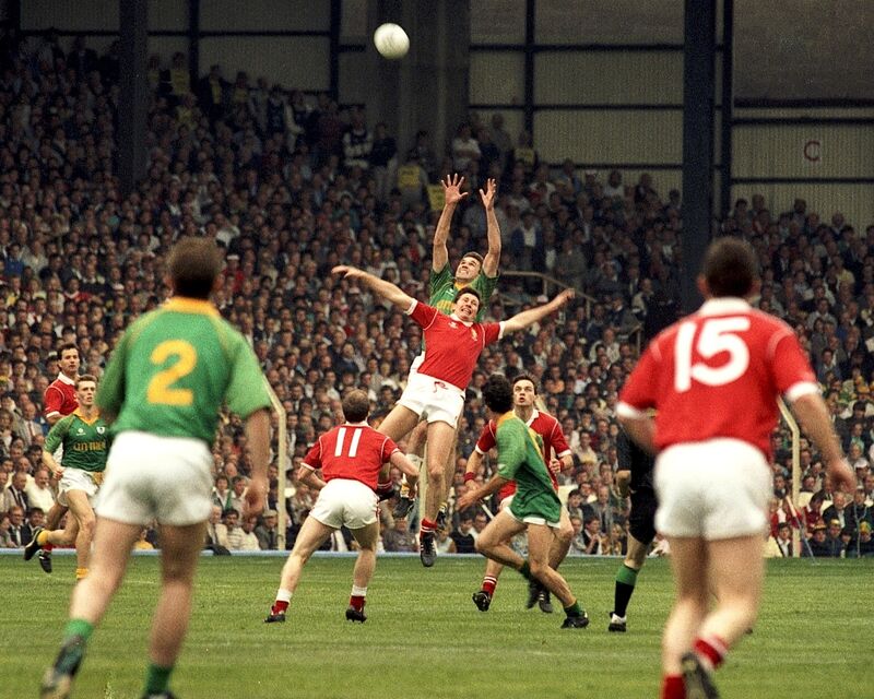 Cork's Shea Fahy goes high to claim possession. Cork's Shea Fahy goes high to claim possession.