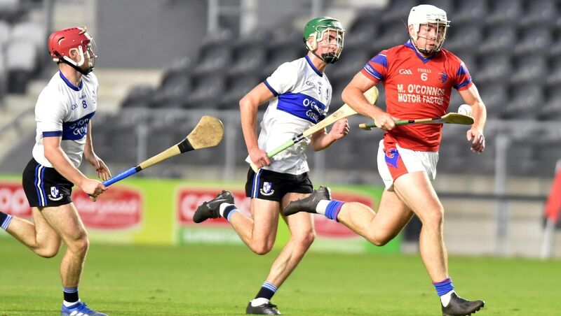 Erin's Own's James O'Flynn goes past Sarsfields' Cillian Roche and Daniel English in 2020 - Erin's Own finished runners-up in their group but a Sars side that had topped thieirs. Picture: Eddie O'Hare Erin's Own's James O'Flynn goes past Sarsfields' Cillian Roche and Daniel English in 2020 - Erin's Own finished runners-up in their group but a Sars side that had topped thieirs. Picture: Eddie O'Hare