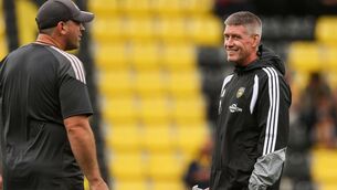 <p>OLD FRIENDS: Ronan O'Gara greets Munster defence coach Denis Leamy before the game. Pic: Nick Elliott, Inpho</p> <p>OLD FRIENDS: Ronan O'Gara greets Munster defence coach Denis Leamy before the game. Pic: Nick Elliott, Inpho</p>