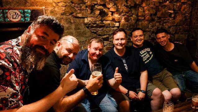 <p>MAKING CONNECTIONS: Danny McDonnell (left) with fellow members of Cork Round Table</p>