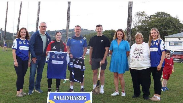 <p>Pictured at the Ballinhassig Camogie Club sponsors' evening were, from left: Aoife Casey, club chairperson Seán Casey, Cork camogie star Amy O'Shea, Kevin O’Sullivan of MSL Engineering, former Cork hurler Patrick Horgan, Claire O’Shea of Procure.ie, Marion McCarthy and Eimear Casey.</p>