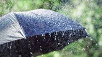 Rain on umbrella background, weather forecast and environment concept