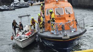 <p>Baltimore RNLI lifeboat crew towing the 25-ft yacht into Baltimore Harbour.</p> <p>Baltimore RNLI lifeboat crew towing the 25-ft yacht into Baltimore Harbour.</p>