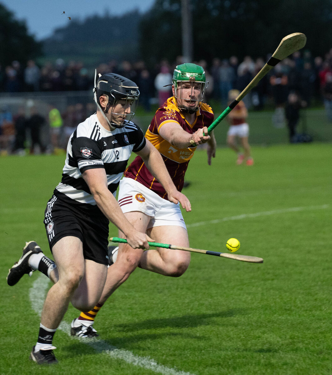 Midleton's Aaron Mulcahy holds off the challenge from Youghal's Culann Geary during the IAHC quarter-final at Dungourney. Picture: Howard Crowdy Midleton's Aaron Mulcahy holds off the challenge from Youghal's Culann Geary during the IAHC quarter-final at Dungourney. Picture: Howard Crowdy