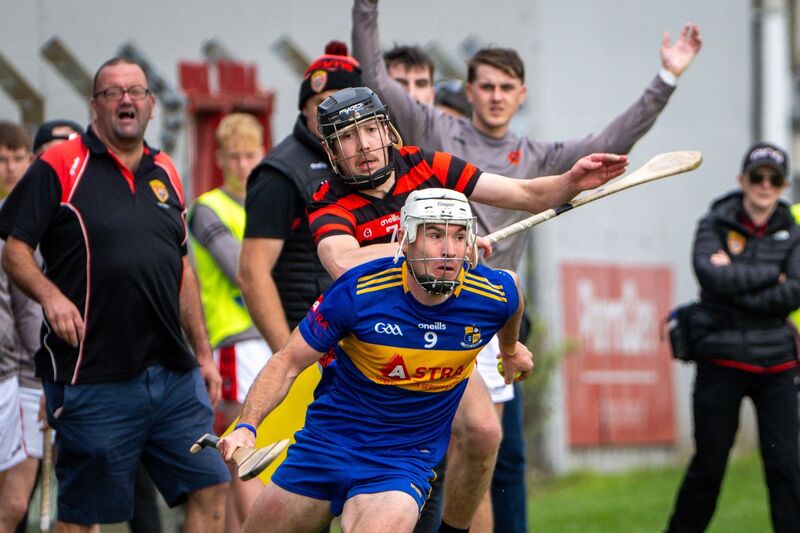 Carrigaline’s Éanna Desmond gets away from Diarmaid Byrne of Cloyne. Picture: Chani Anderson