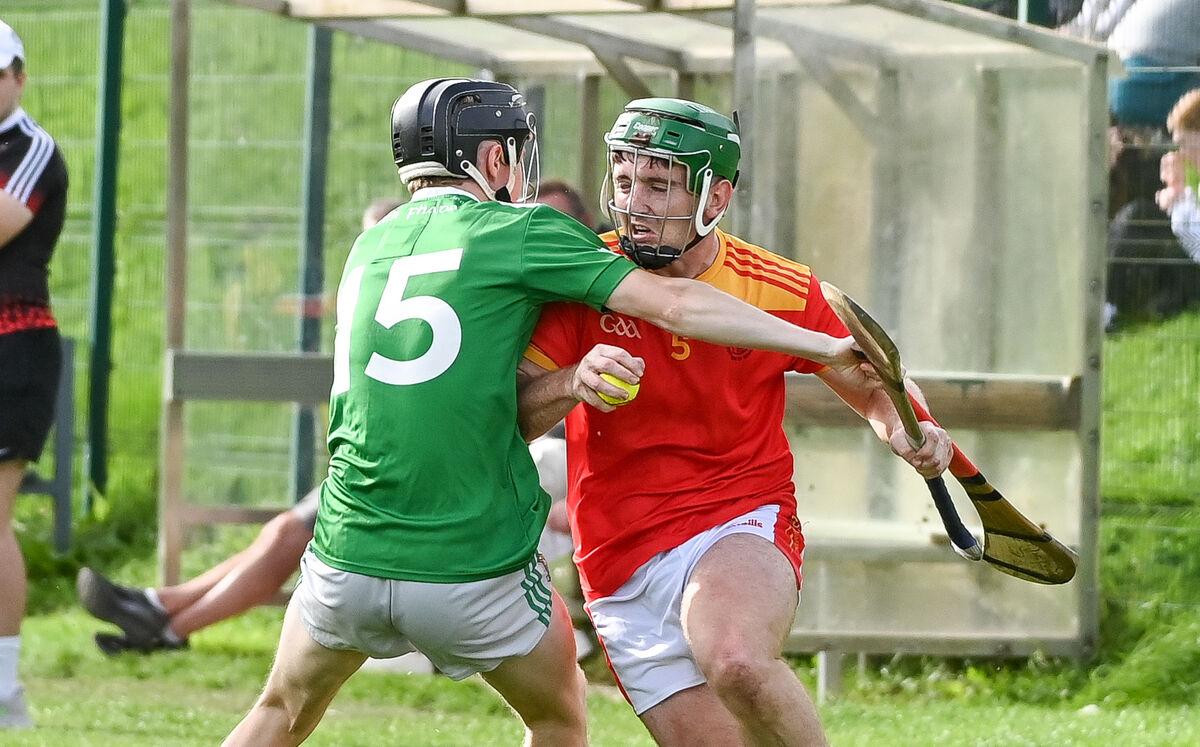 Mallow's Ronan Sheehan is tackled Aghada's Jamie O'Hanlon during their Intermediate A HC quarter-final clash at Blarney. Picture: David Keane. Mallow's Ronan Sheehan is tackled Aghada's Jamie O'Hanlon during their Intermediate A HC quarter-final clash at Blarney. Picture: David Keane.