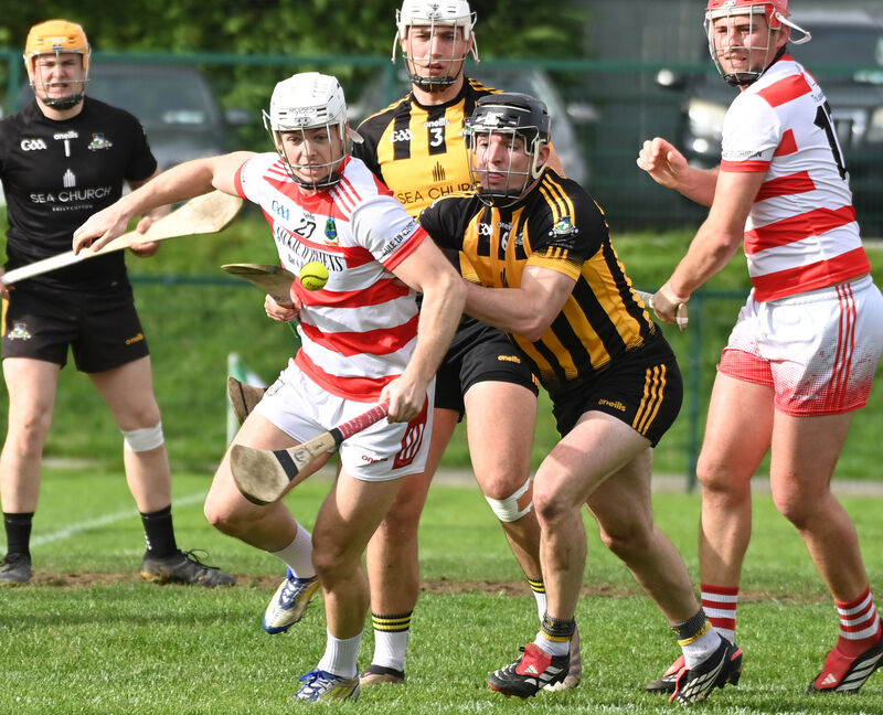 Russell Rovers' Pierce Cummins and Ballygiblin's Cathail O'Mahony tussle for the sliotar. Picture: Eddie O'Hare
