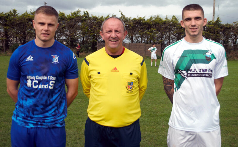 Waterloo captain Jack Homan (right), with Grattan United A's captain David Curtin, accompanied by referee Paul Bowdren. Waterloo captain Jack Homan (right), with Grattan United A's captain David Curtin, accompanied by referee Paul Bowdren.