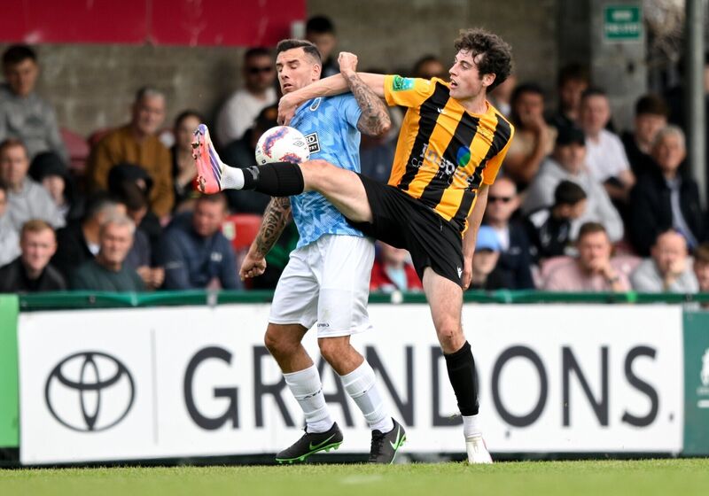 Jason Conway of St Mary's AFC in action against Oisín Dorgan of Cobh Wanderers. Picture: Eakin Howard/Sportsfile Jason Conway of St Mary's AFC in action against Oisín Dorgan of Cobh Wanderers. Picture: Eakin Howard/Sportsfile