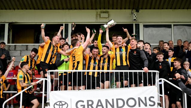 <p>Cobh Wanderers with FAI Intermediate Cup after beating St Mary's at Munster FA Turners Cross Stadium. Picture: Eakin Howard/Sportsfile</p> <p>Cobh Wanderers with FAI Intermediate Cup after beating St Mary's at Munster FA Turners Cross Stadium. Picture: Eakin Howard/Sportsfile</p>