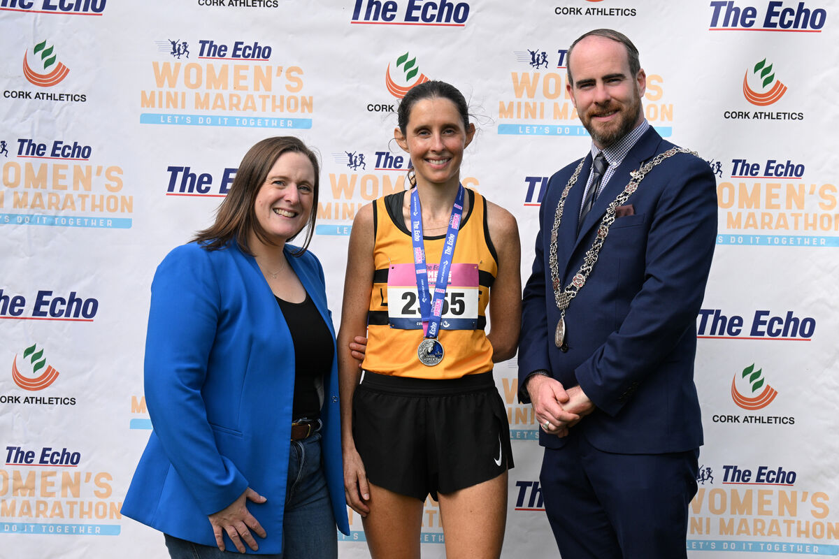 Sinead O'Connor of Leevale came third in The Echo Women's Mini-Marathon 2026, pictured with Mary Corcoran of The Echo and Cllr Gary O'Brien, deputising for the Lord Mayor. Picture: Larry Cummins Sinead O'Connor of Leevale came third in The Echo Women's Mini-Marathon 2026, pictured with Mary Corcoran of The Echo and Cllr Gary O'Brien, deputising for the Lord Mayor. Picture: Larry Cummins