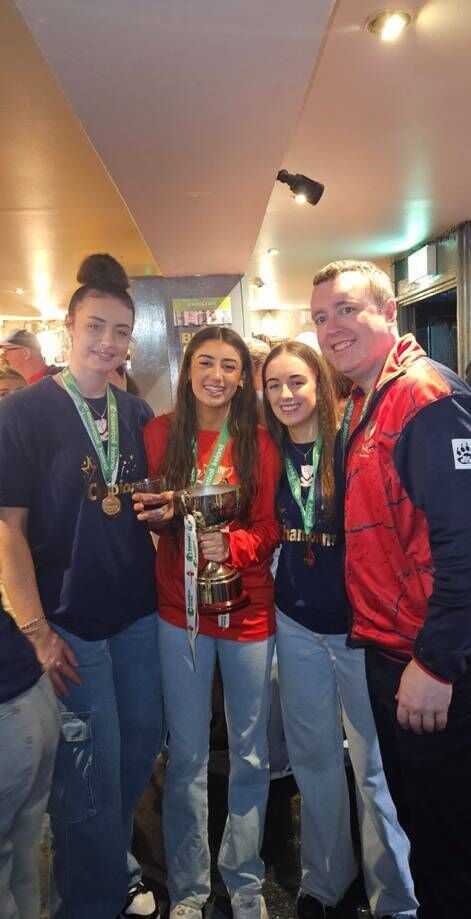 Brunell players Rachel Lynch, Rebecca Sexton and Issey McSweeney with their coach Liam Culloty celebrating their 2024 Senior Women’s National Cup at the Joshua Tree Bar. Brunell players Rachel Lynch, Rebecca Sexton and Issey McSweeney with their coach Liam Culloty celebrating their 2024 Senior Women’s National Cup at the Joshua Tree Bar.
