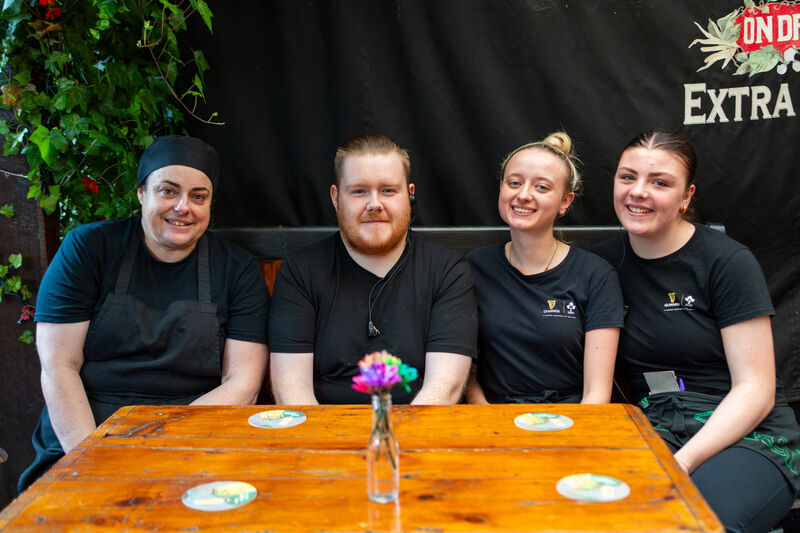 Staff at Geary’s Bar, from left, Michelle O’Halloran, Head Chef, Luke Sexton, bartender, Rebecca O’Connell, Bar Manager, and Niamh Gammell, bartender.Picture: Noel Sweeney Staff at Geary’s Bar, from left, Michelle O’Halloran, Head Chef, Luke Sexton, bartender, Rebecca O’Connell, Bar Manager, and Niamh Gammell, bartender.Picture: Noel Sweeney