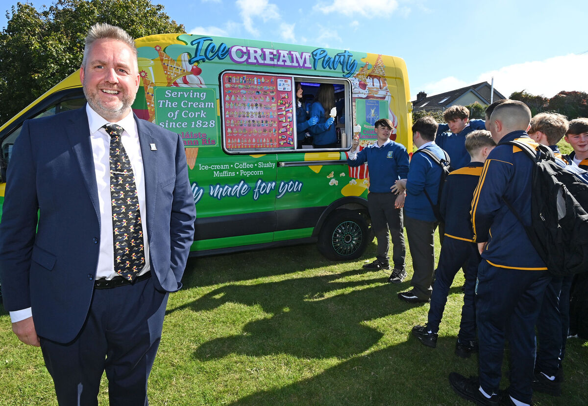 Aaron Wolfe, principal of Coláiste Eamonn Rís with his ice cream van which is is been used as a project for 4th year students. Picture: Eddie O'Hare