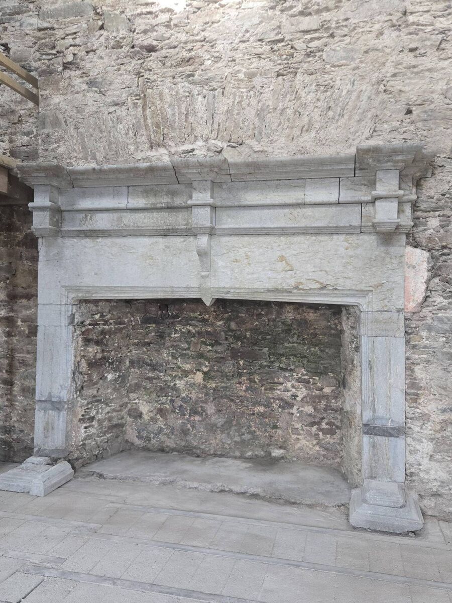 Fireplace inscribed with the year 1636. Picture: Niall Fitzgerald