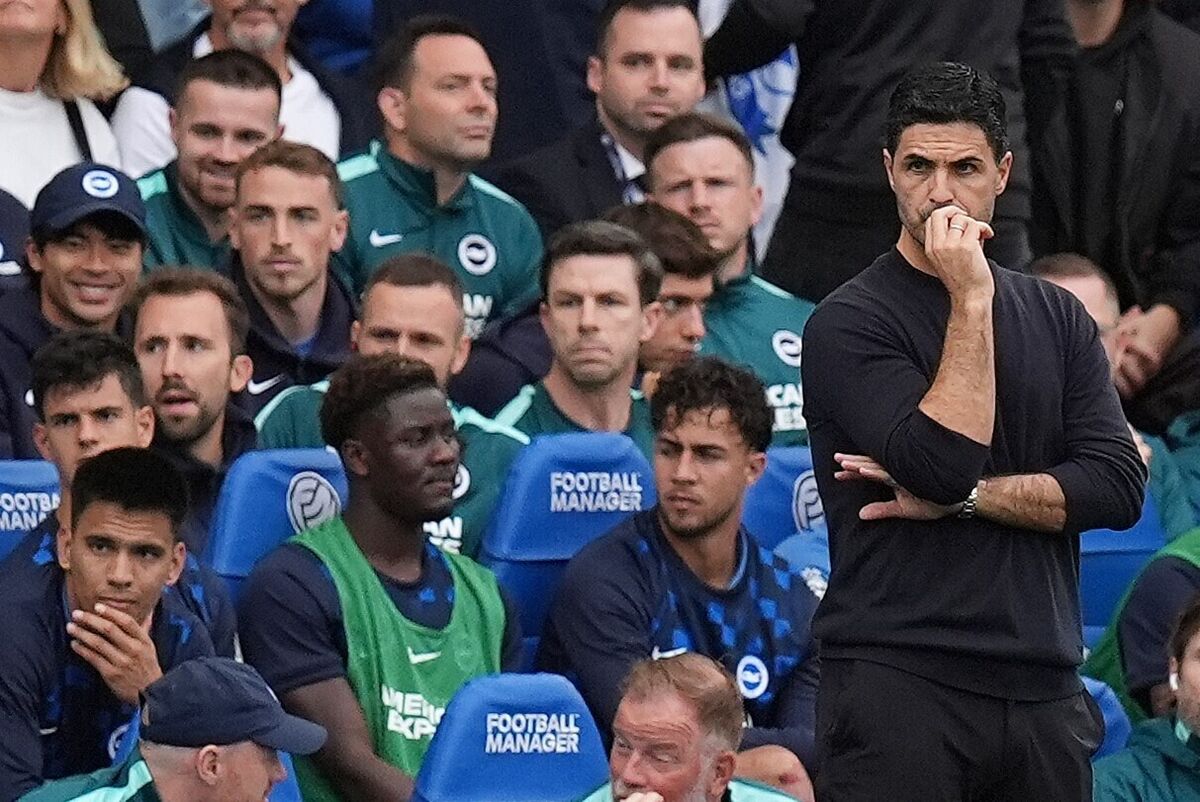 Arsenal manager Mikel Arteta reacts on the touchline during the Premier League match at Vitality Stadium, Brighton. Picture: Gareth Fuller/PA Wire Arsenal manager Mikel Arteta reacts on the touchline during the Premier League match at Vitality Stadium, Brighton. Picture: Gareth Fuller/PA Wire