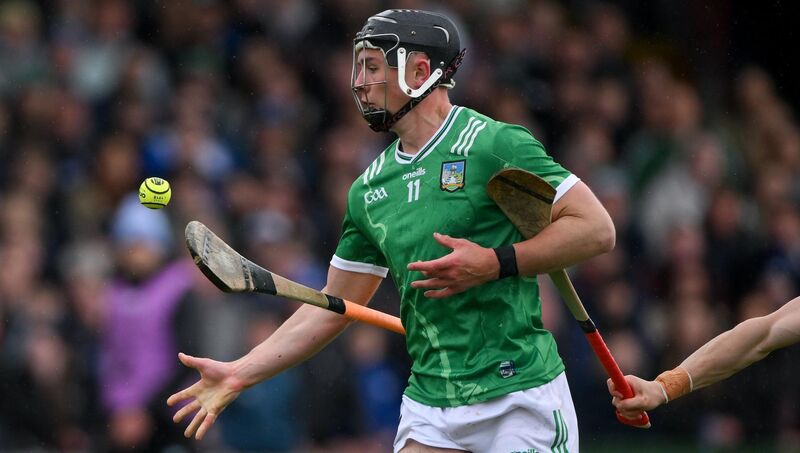 Limerick's Aidan O’Connor pops a handpass at TUS Gaelic Grounds. Picture: Brendan Moran/Sportsfile Limerick's Aidan O’Connor pops a handpass at TUS Gaelic Grounds. Picture: Brendan Moran/Sportsfile