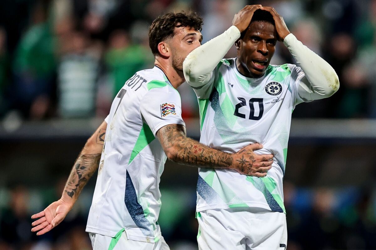 Kosovo vs Republic of Ireland: Ireland's Troy Parrott and Chiedozie Ogbene react during the game Kosovo vs Republic of Ireland: Ireland's Troy Parrott and Chiedozie Ogbene react during the game