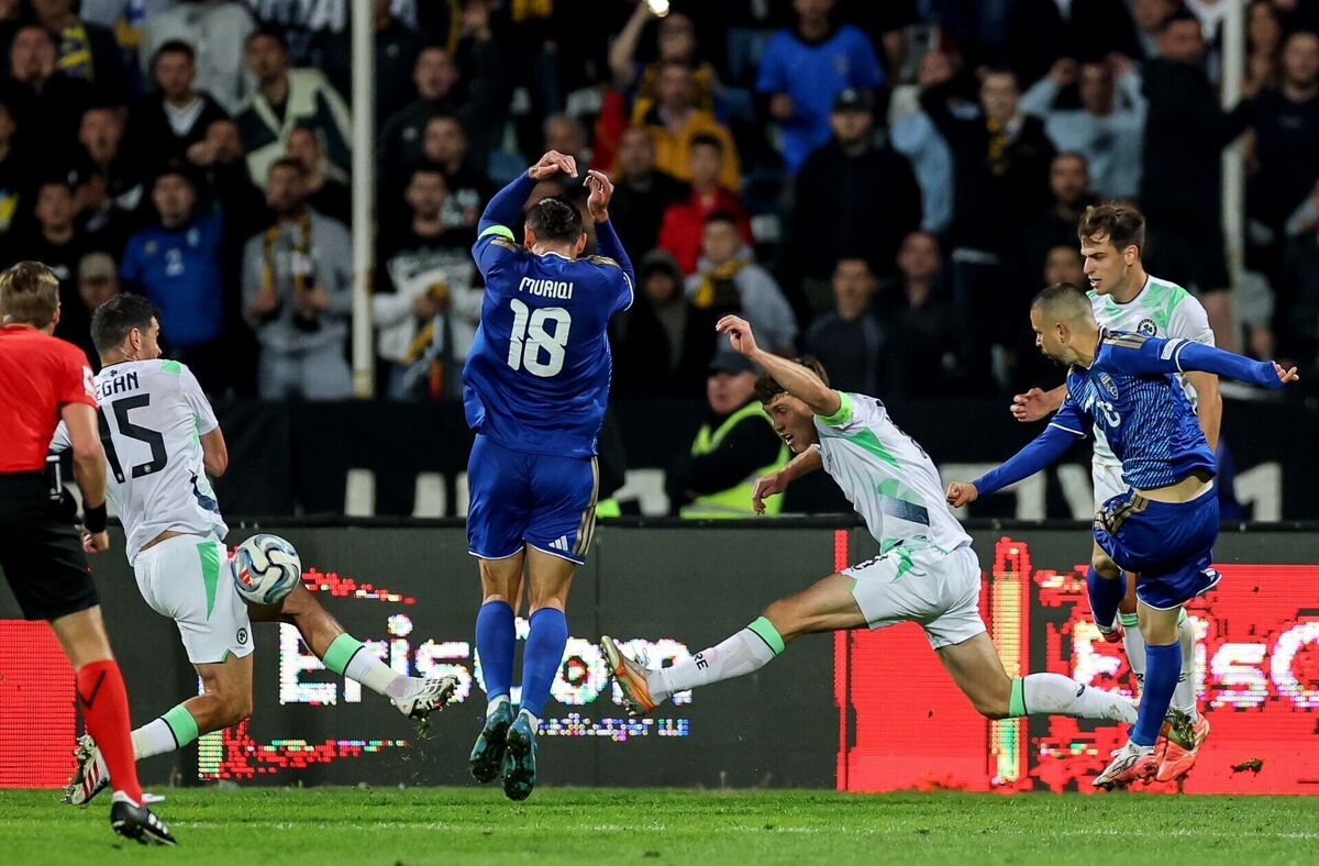 Kosovo vs Republic of Ireland: Kosovo's Edon Zhegrova has his shot blocked by John Egan of Ireland Kosovo vs Republic of Ireland: Kosovo's Edon Zhegrova has his shot blocked by John Egan of Ireland