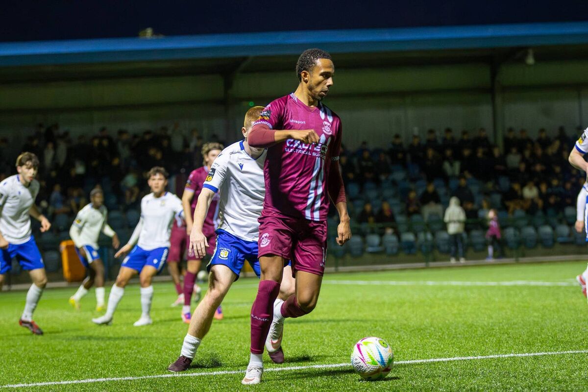 Jordan Adeyemi receives the ball at the edge of the box for Cobh Ramblers in their First Division clash with Athlone Town at St Colman's Park. Picture: Adam Sheehan Jordan Adeyemi receives the ball at the edge of the box for Cobh Ramblers in their First Division clash with Athlone Town at St Colman's Park. Picture: Adam Sheehan