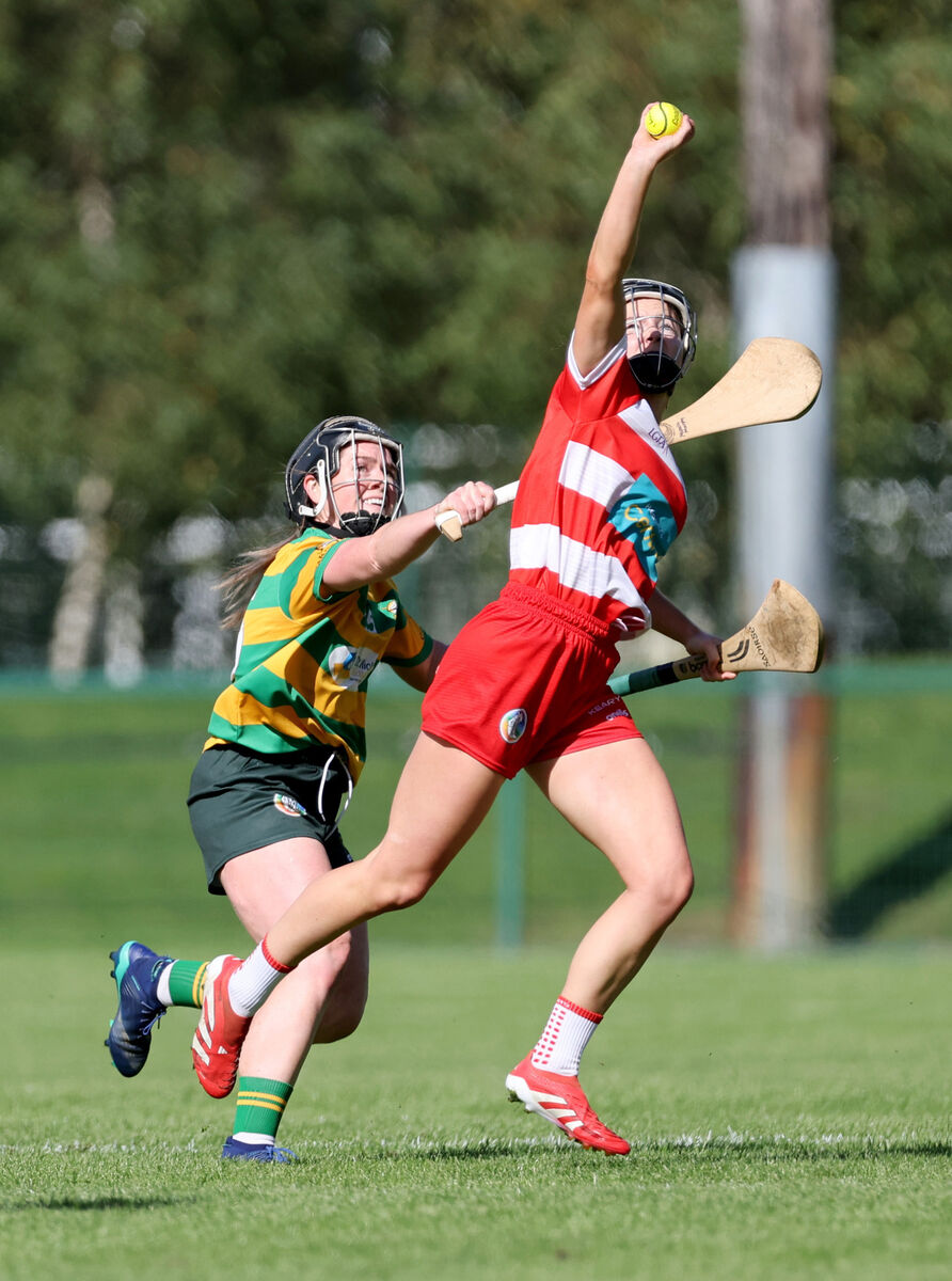 Saoirse McCarthy, Courcey Rovers, catches the sliotar ahead of Michelle Murphy, Blackrock. Picture: Jim Coughlan. Saoirse McCarthy, Courcey Rovers, catches the sliotar ahead of Michelle Murphy, Blackrock. Picture: Jim Coughlan.