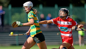 <p>Aisling Moloney, Courcey Rovers, tracking Bronagh O'Shaughnessy, Blackrock, in the SE Systems camogie semi-final at MTU. Picture: Jim Coughlan.</p> <p>Aisling Moloney, Courcey Rovers, tracking Bronagh O'Shaughnessy, Blackrock, in the SE Systems camogie semi-final at MTU. Picture: Jim Coughlan.</p>
