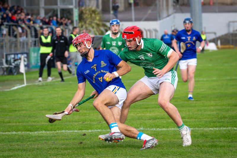 Killeagh’s Jack Farquhar tackles St Finbarr's Edmund Burke during their Cork ETB Premier 2 MHC clash at Páirc Uí Rinn. Picture: Chani Anderson Killeagh’s Jack Farquhar tackles St Finbarr's Edmund Burke during their Cork ETB Premier 2 MHC clash at Páirc Uí Rinn. Picture: Chani Anderson