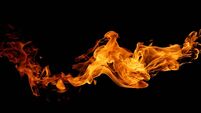 abstract fire flame isolated black background. concept of effect texture ablaze, graphic design bonfire, blaze at night