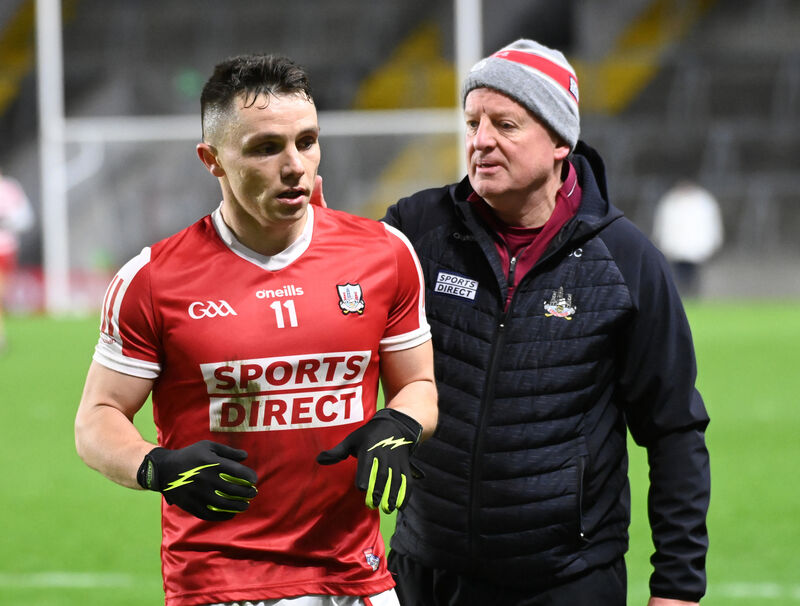 Cork manager John Cleary with Seán Powter. Picture: Eddie O'Hare